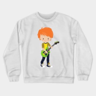 Rock Boy, Orange Hair, Band, Music, Guitar Player Crewneck Sweatshirt